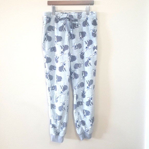 George grey fuzzy fleece  high waisted koala print jogger style pants size M - Picture 1 of 5
